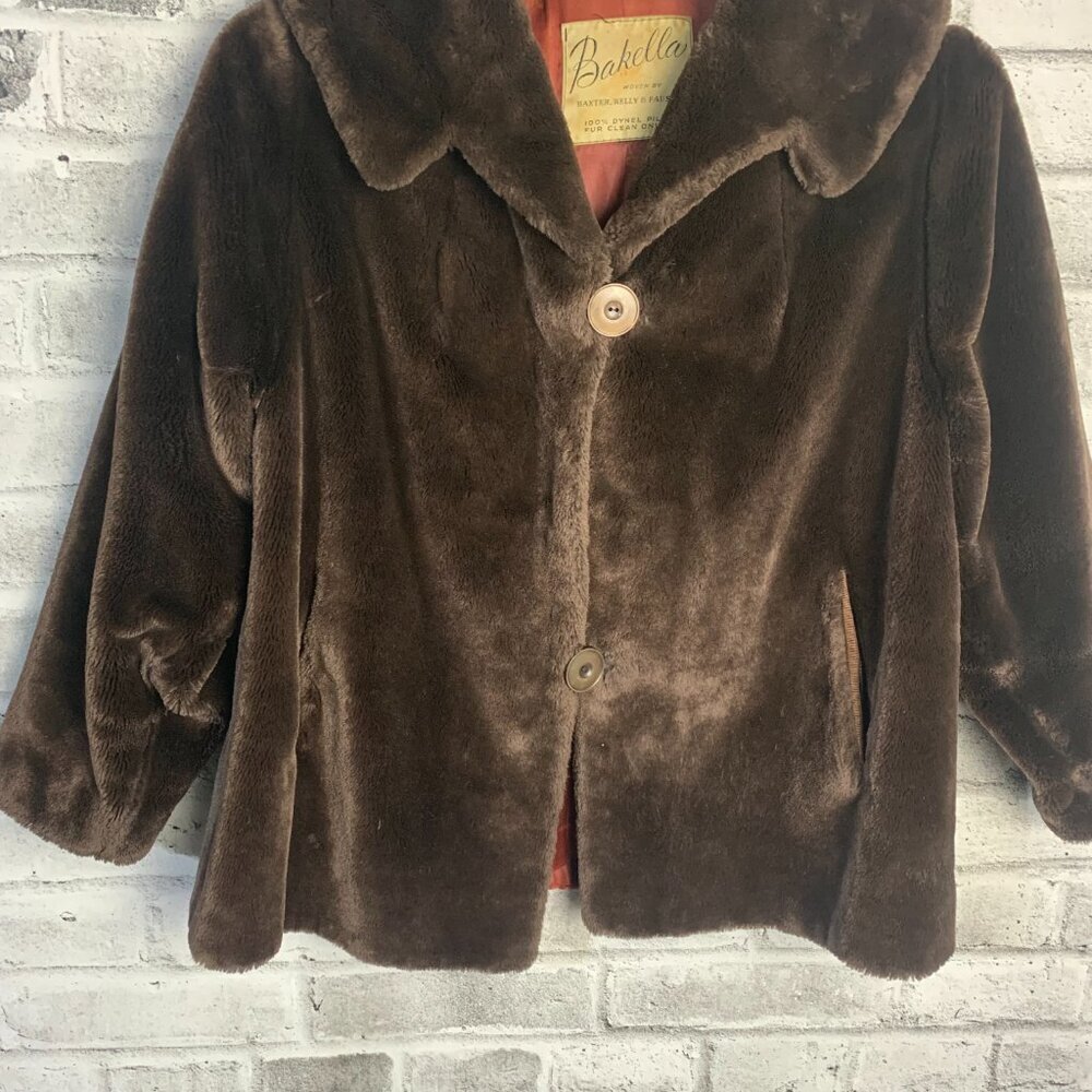 Vintage 1950s 60s MCM Chocolate Brown Faux Fur Teddy Coat - Picture 3 of 16
